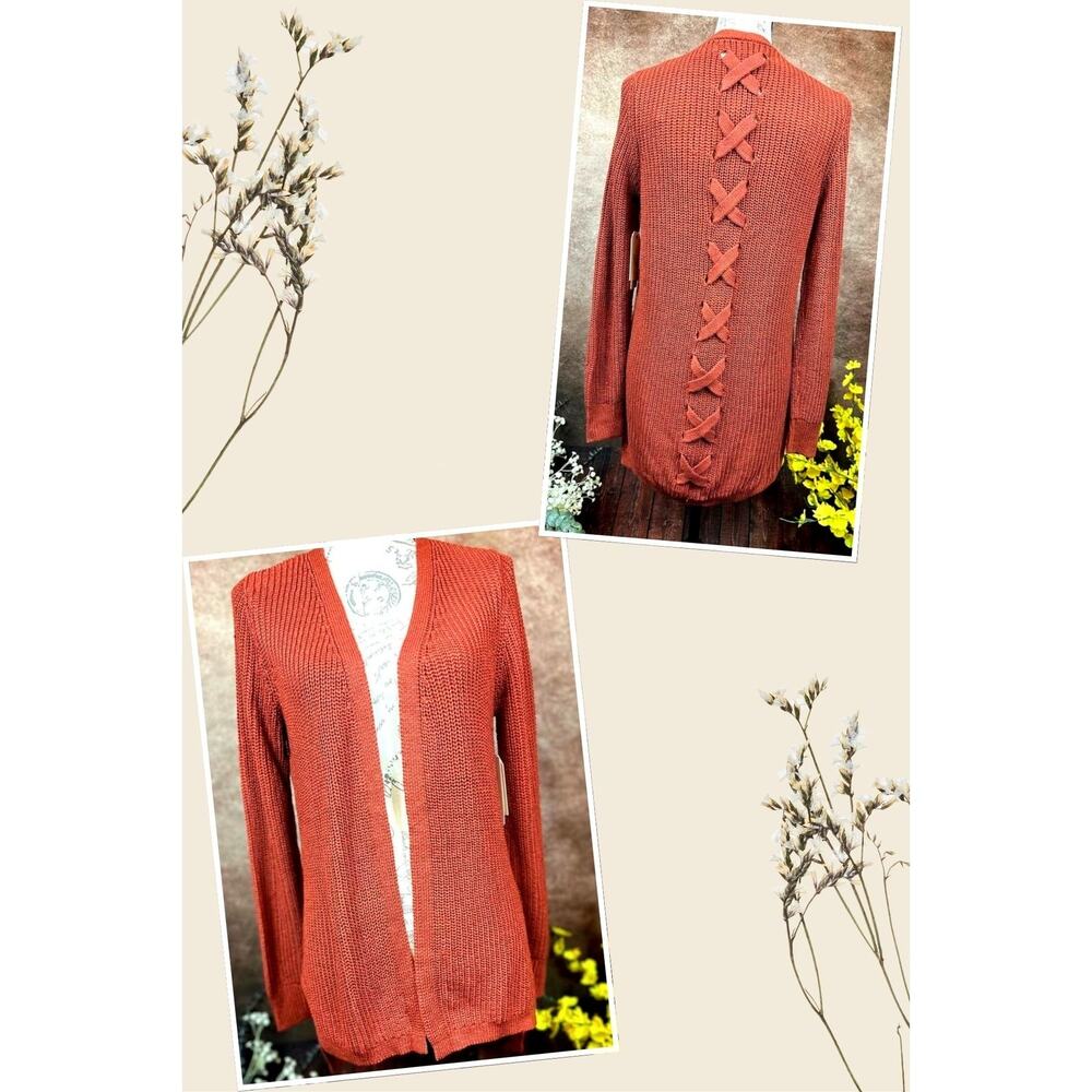 Pinque Jamelya Back Detail Cardigan Artisan Rust size M - Picture 4 of 14
